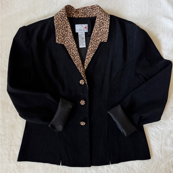 Tops - Vintage Leopard Trim Thin Blazer